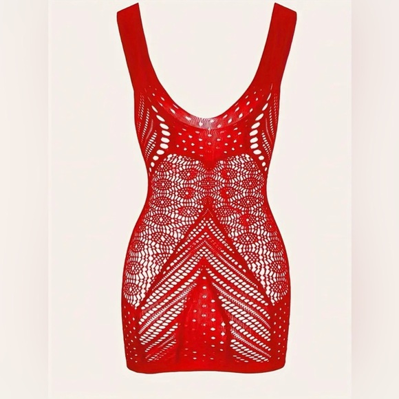 Red Sexy Lace Lingerie Crochet Dress See through One Size New NWT - Picture 5 of 6
